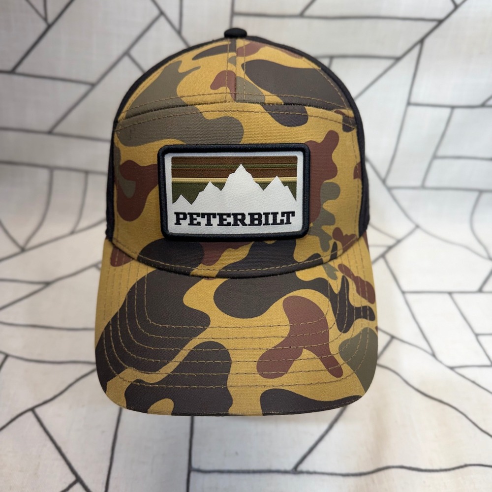 Peterbilt Trucker Hat OSFM Camo Waxed Canvas Mountain Patch Snapback Cap